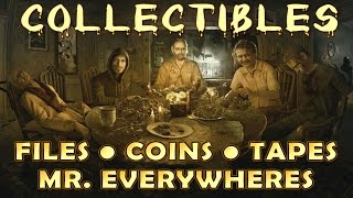 Resident Evil 7 All Collectible Locations Files Antique Coins Mr Everywhere Tapes EASYNORMAL [upl. by Heppman594]