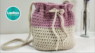 Bolso TEJIDO a CROCHET paso a paso puntos basicos  Lanitas y Colores [upl. by Ydiarf]