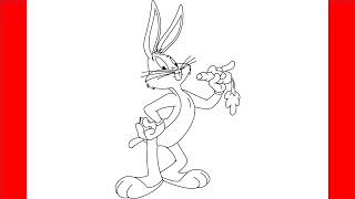 How To Draw Bugs Bunny From Looney Tunes  Step By Step Drawing [upl. by Ayocal930]