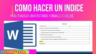 COMO HACER UN INDICE EN WORD CON NORMAS APA COMO CREA TABLA DE CONTENIDO AUTOMATICAMENTE [upl. by Neehsar]