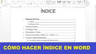 CÓMO HACER UN ÍNDICE EN WORD [upl. by Airdnek]