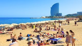 BARCELONA BEACH WALK along Barceloneta Beach Promenade  Spain [upl. by Eeleimaj]