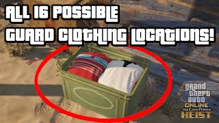 ALL 16 POSSIBLE GUARD CLOTHING LOCATIONS FOR CAYO PERICO GATHER INTELSCOPE OUT GTA 5 ONLINE DLC [upl. by Anila]